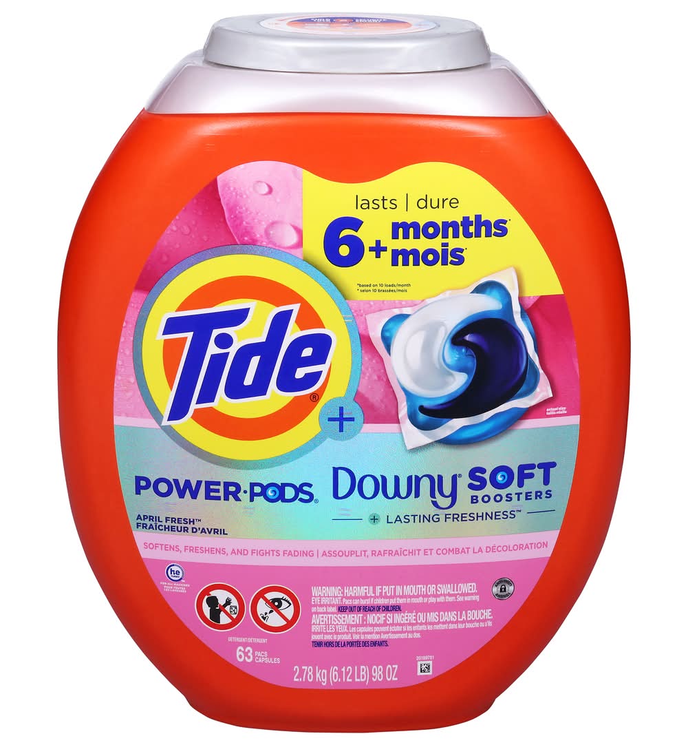 Tide Power Pods Laundry Detergent Pods With Downy Soft Boosters, April Fresh (98 oz, 63 ct)
