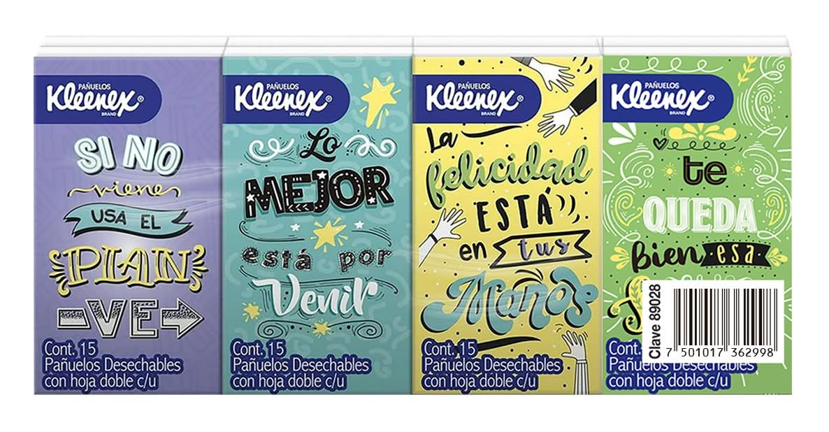 Kleenex · Pañuelos faciales desechables con hoja doble (8 x 15 un)