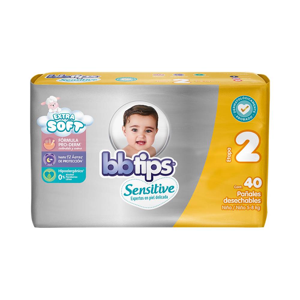 bbtips · Pañales desechables sensitive, CH (40 un)