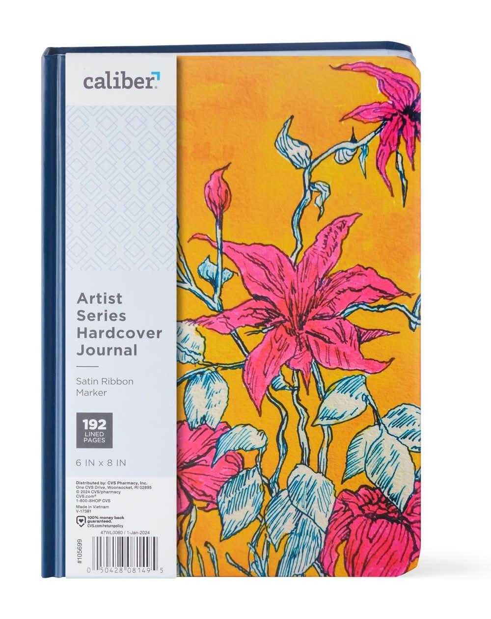 Caliber Artist Series Hard Cover Journal Vibrant Flowers 192 Lined Pages, 6 X 8 Inches