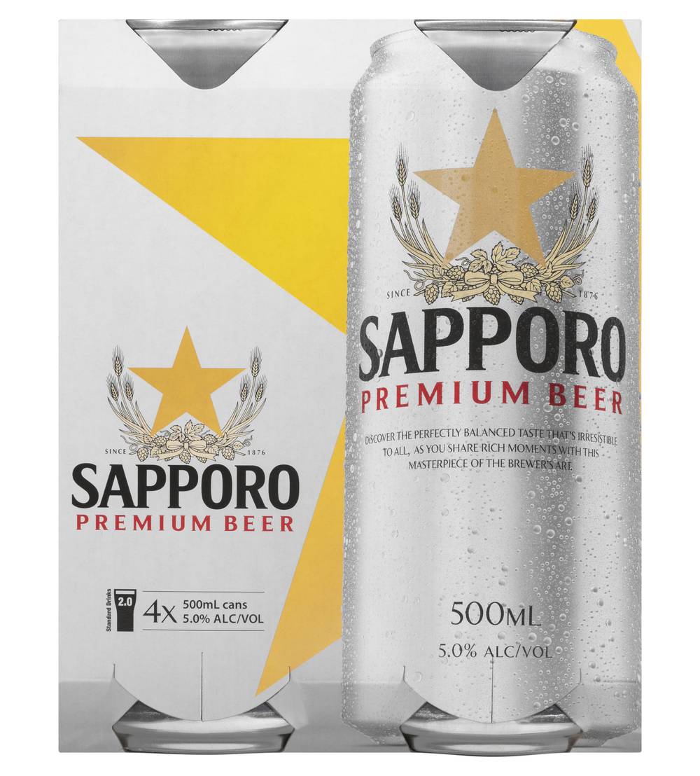 Sapporo Premium Beer (4 x 500mL)
