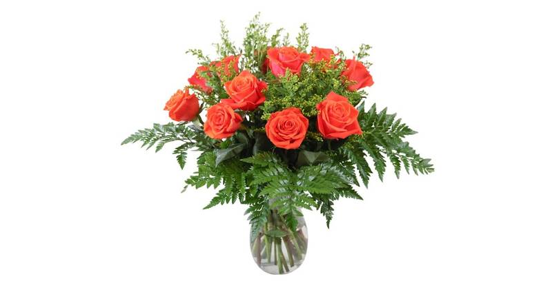 Vased Dozen Rose Arrangement - Orange