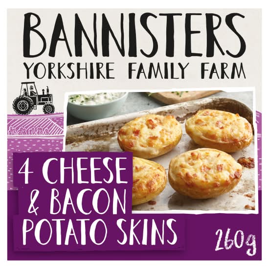 Bannisters Yorkshire Family Farm Cheese & Bacon Potato Skins (4 pack)