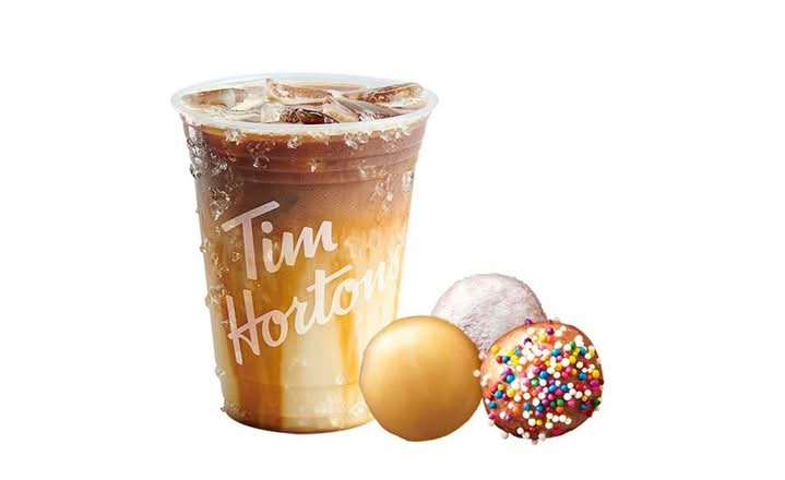 20% Cold Caramel Macchiato + 3 Timbits