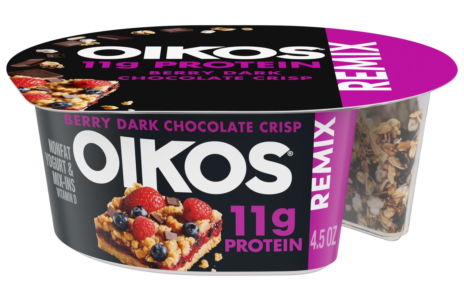 Oikos Remix Nonfat Yogurt & Mix-Ins, Berry Dark Chocolate Crisp (4.5 oz)