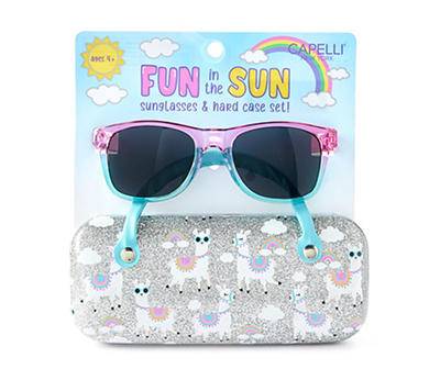 Pink & Aqua Llama Kids' Sunglasses & Hard Case