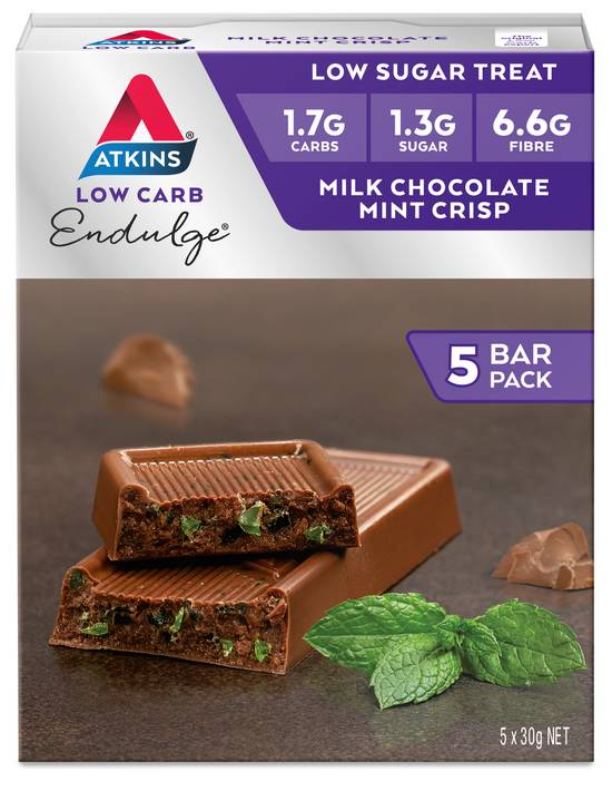 Atkins Low Carb Endulge Bar Milk Chocolate Mint Crisp 5x30g 150g