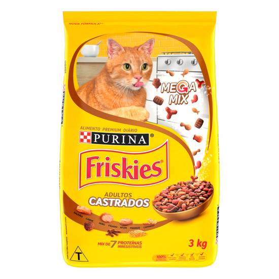Purina ração seca mix de 7 proteínas para gatos adultos castrados friskies (3 kg)