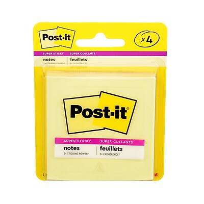 Post-it Super Sticky Notes, Canary Yellow, 3 in x 3 in, 4 Pads/Pack, 45 Sheets/Pad (3321-4SSCY)