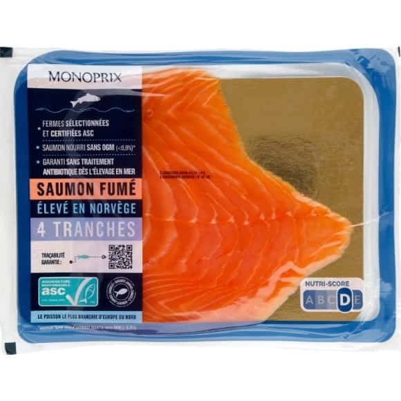 Monoprix Saumon Fumé Élevé En Norvège Asc Le Paquet De 4 Tranches - 140 G