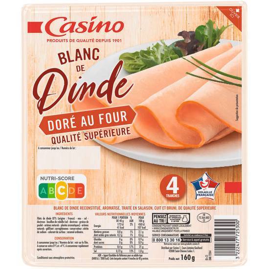 Casino Blanc de dinde - Doré au four - 4 tranches 160g