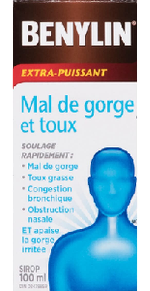 Benylin Extra Strength Sore Throat & Cough Syrup (100 ml)