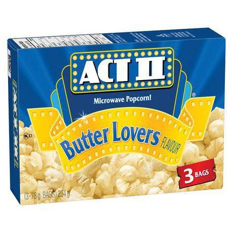 Act ii maïs à éclater au micro-ondes, saveur de beurre gourmet (3x78g) - microwave popcorn butter lovers (3 x 78 g)