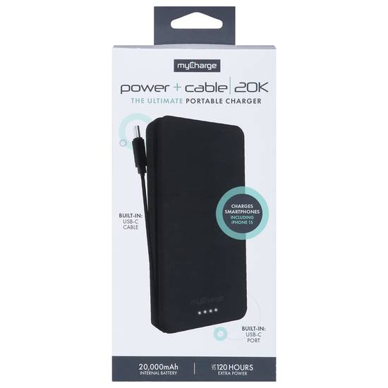 My Charge Portable Charger With Built-In Cable (20000mah)