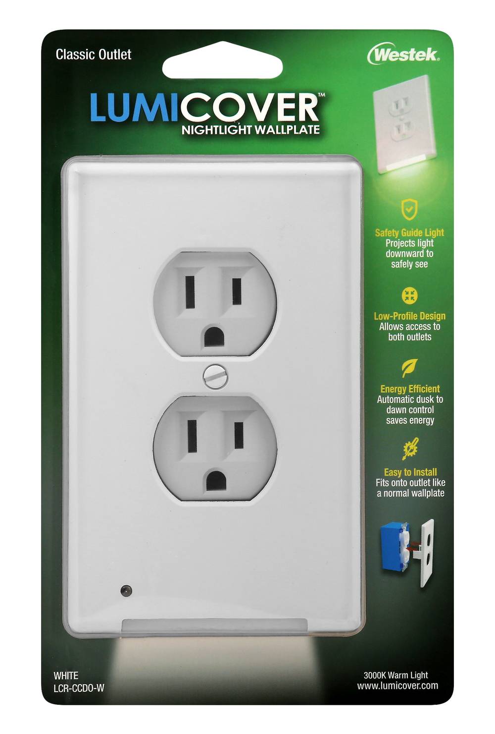 Westek Lumicover Classic Outlet White Nightlight Wallplate