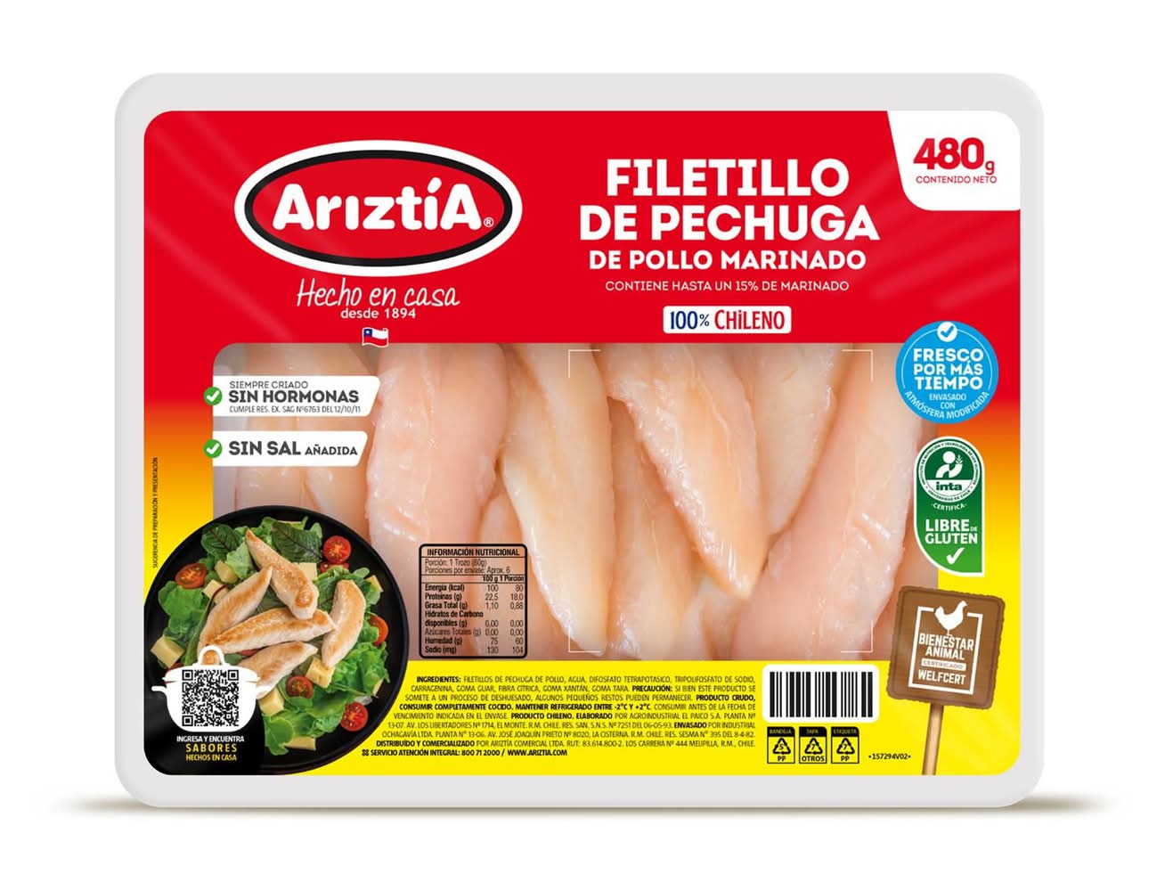 Ariztía · Filetillos de pollo (480 g)