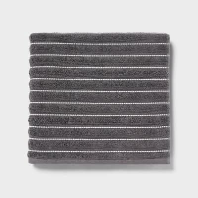 Threshold Heavyweight Cotton Blend Performance Plus Bath Towel, Dark Gray Striped (3 ct)