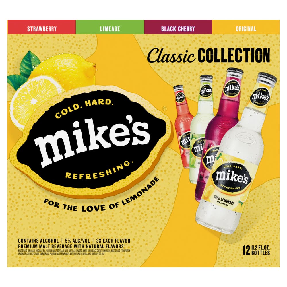 Mike's Classic Collection Hard Lemonade Variety pack, Black Cherry-Strawberry-Limeade-Original (12 x 11.2 fl oz)