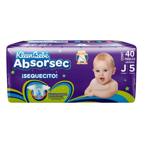 Kleenbebé pañales absorsec (40 un)(unisex/jumbo - etapa 5)