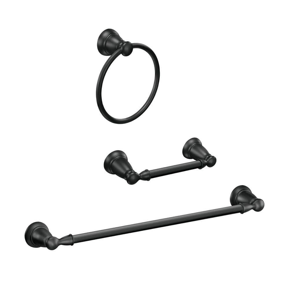 Moen Banbury 3-Piece Bath Hardware Set With 24 In. Towel Bar, Toilet Paper Holder And Towel Ring In Matte Black