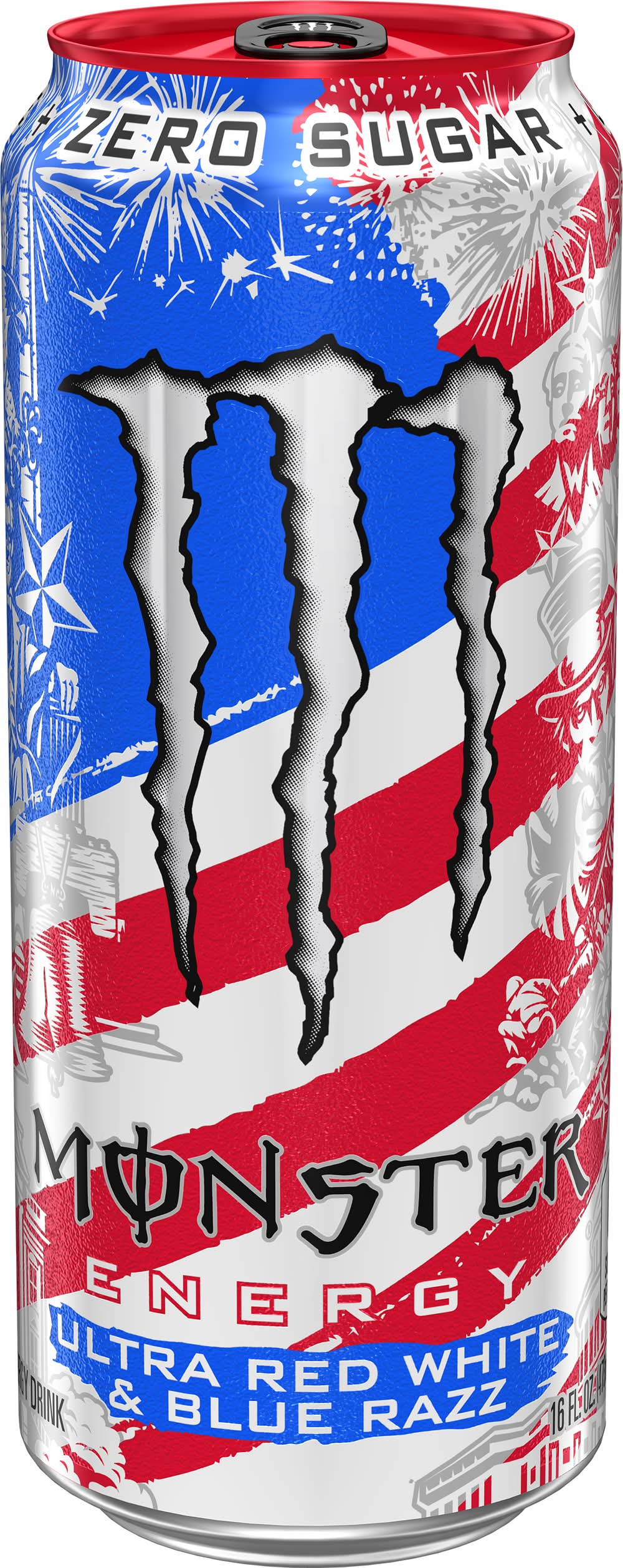 Monster Energy Zero Sugar Energy Drink, Ultra Red White & Blue Razz (16 fl oz)