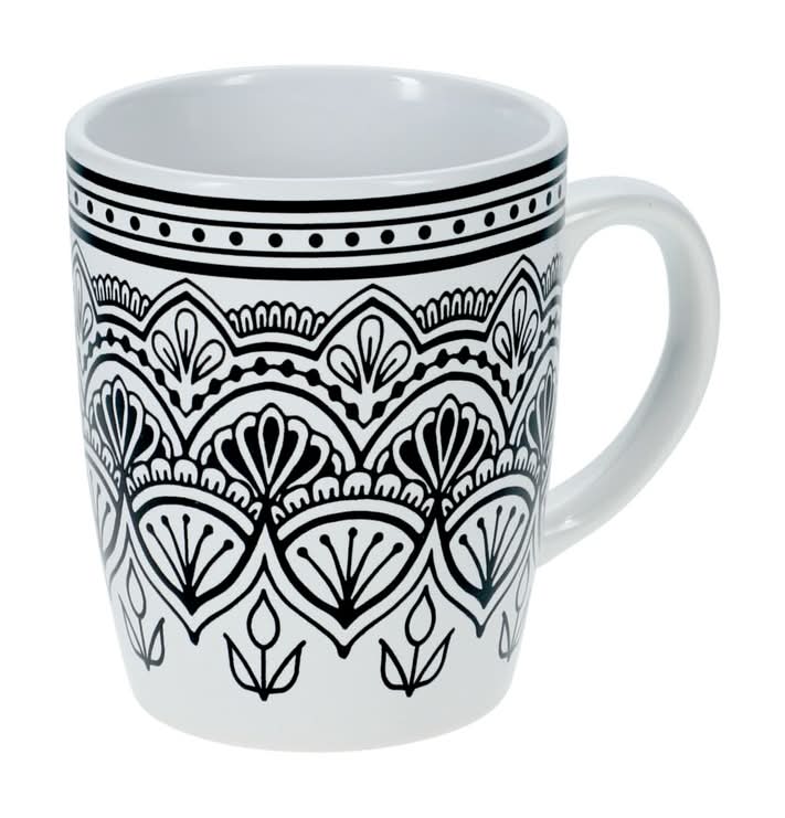 Mediterranean Pattern Mug 14 oz, Black-White