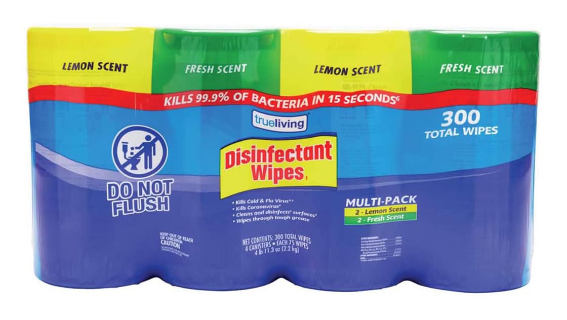 True Living Disinfectant Wipes Fresh And Lemon Scent Multi-Pack 4 Ct