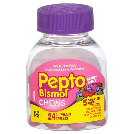 Pepto-Bismol Berry Mint Flavor Chews 5 Symptom Relief (24 ct)