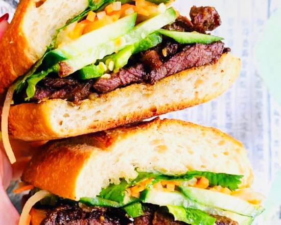 Order Caramelized Beef Baguette Sandwich food online from Pho Time by BoCaphe store, New York on bringmethat.com