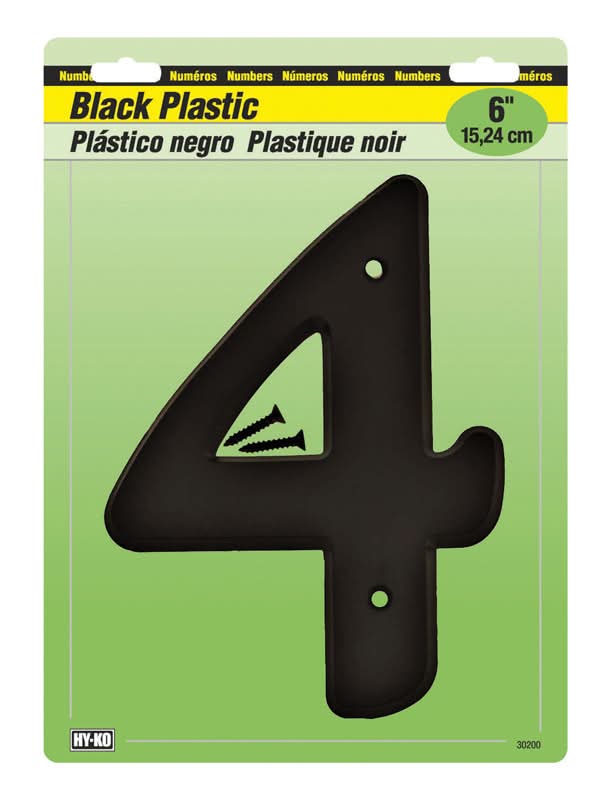 Hy-Ko 6 In. Black Plastic Screw-On Number 4 1 Pc