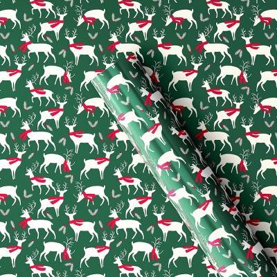 25 sq ft Deer Christmas Gift Wrap Green - Wondershop™