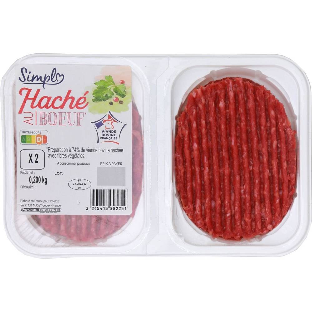 Haché au bœuf SIMPL - la barquette de 2 - 200g