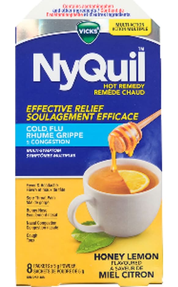 Vicks Nyquil Hot Remedy Cold Flu & Congestion Medicine, Honey Lemon (8 ct)