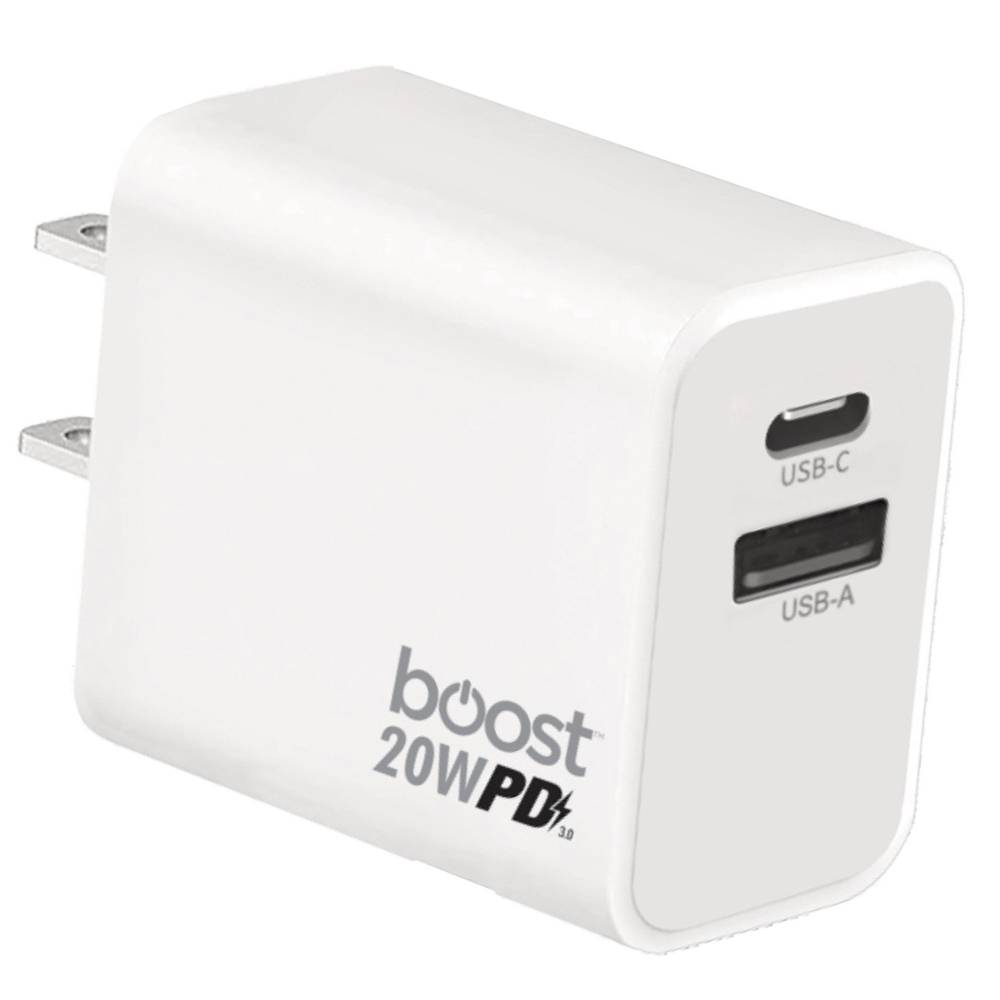Boost 20 Watt Usb-A and Type-C Dual Port Charge Wall Charger, White