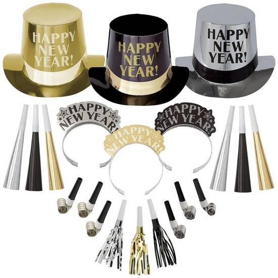 Kit for 100 - Black, Silver, Gold Cheers New Year's Eve Party Kit, 200pc