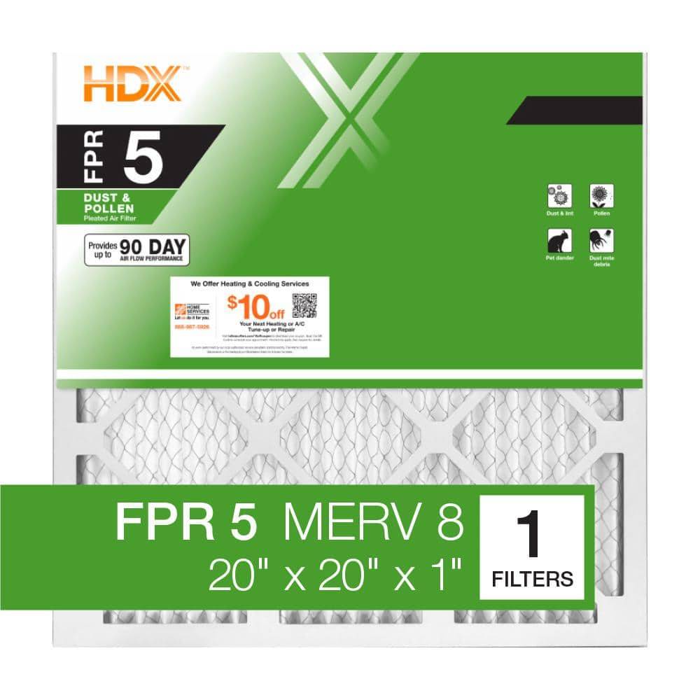 Hdx 20 In. X 20 In. X 1 In. Standard Pleated Furnace Air Filter Fpr 5, Merv 8