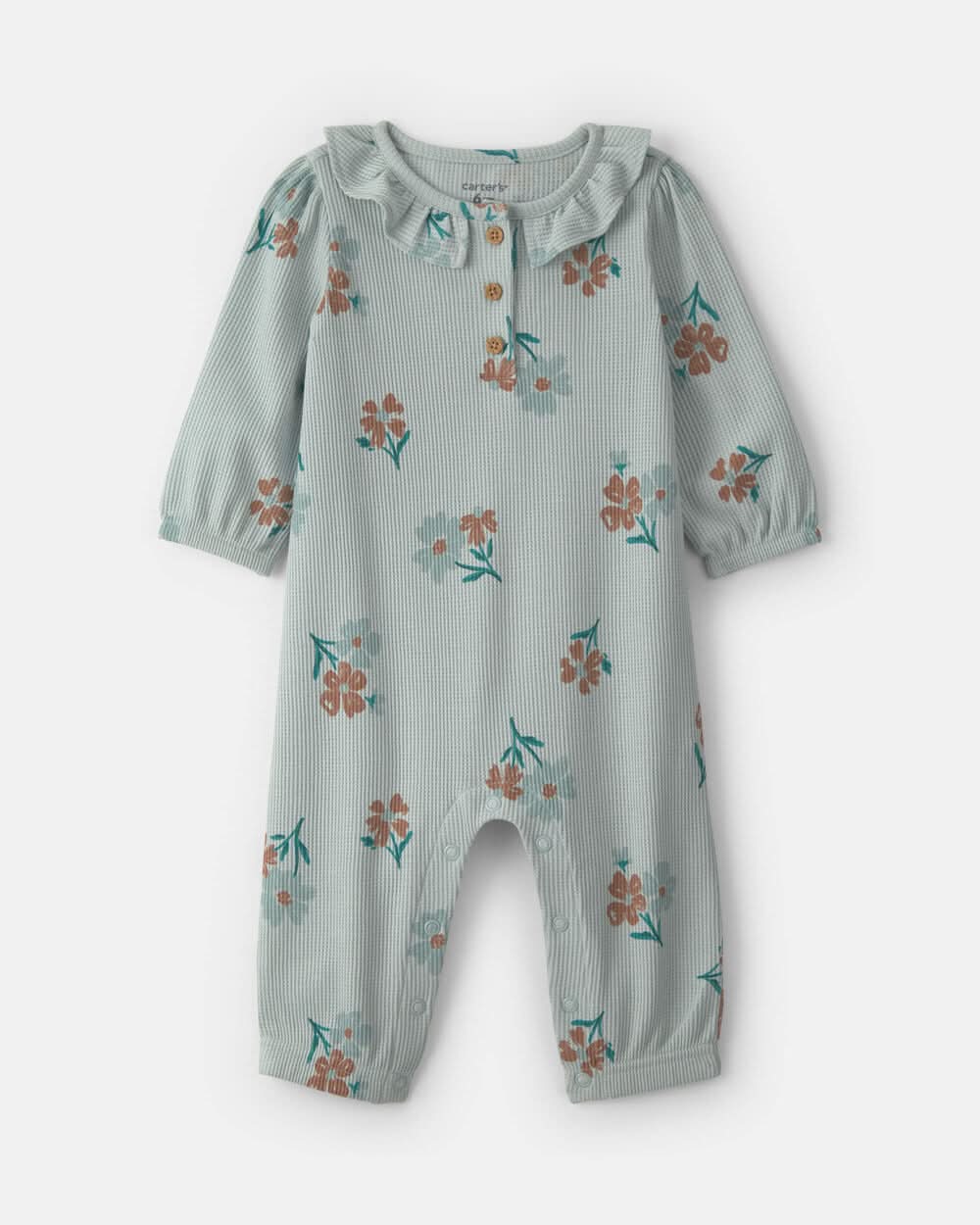 Baby Girl Floral Thermal Long-Sleeve Jumpsuit - Green - NB