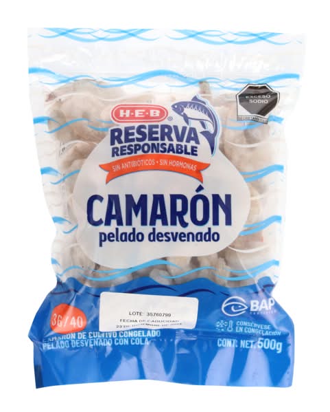 H-E-B · Camarón pelado desvenado y congelado, 36-40 (500 g)