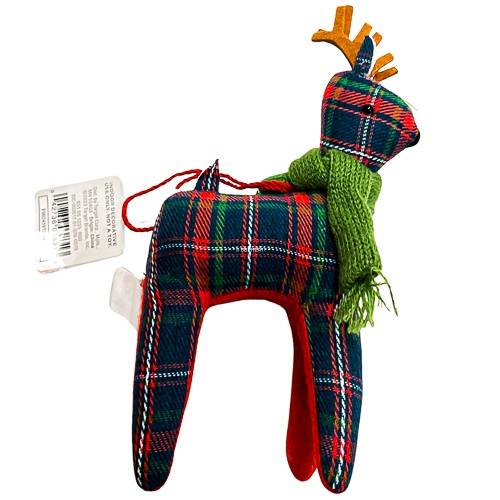 Plaid Fabric Reindeer with Scarf Christmas Tree Ornament Blue/Green - Wondershop™