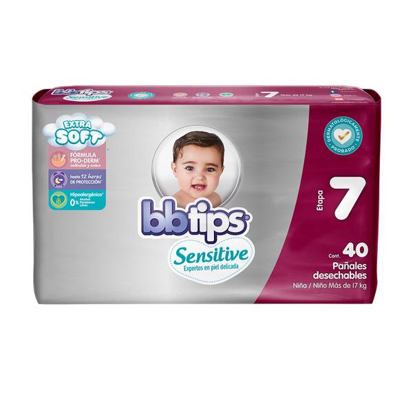 Bbtips pañales sensitive etapa 7 XXL (Paquete 40 piezas)