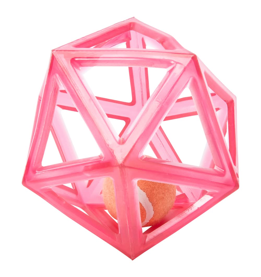 Hollow Geometric Dog Toy With Ball 5.5in x 5.75in Pink