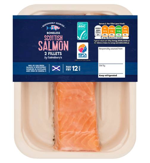 Sainsbury's Boneless Scottish Salmon Fillets (2 pack)