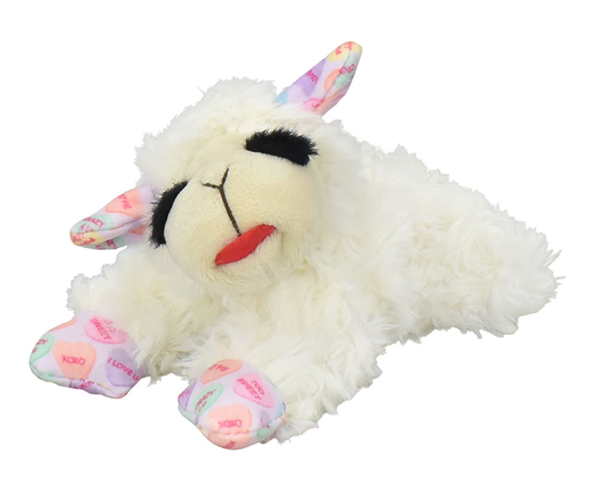 MULTIPET'S LAMB CHOP W SWETHEART PATTERN DOG TOY (Color: White)