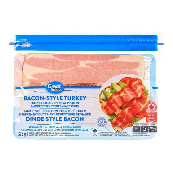 Great value bacon de dinde (375 g) - fully cooked turkey bacon (375 g)