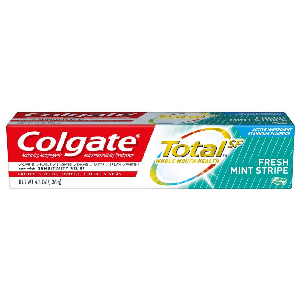 Colgate Total Anticavity, Antigingivitis, and Antisensitivity Gel Toothpaste with Stannous Fluoride, Fresh Mint Stripe, 4.8 OZ