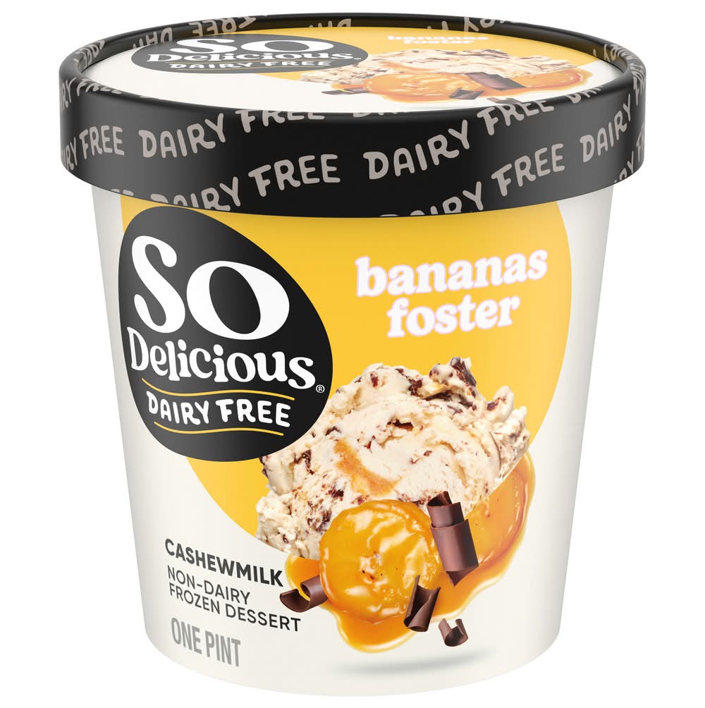 So Delicious Dairy Free Chocolate Drizzled Frozen Dessert Ice Cream, Bananas Foster-Cashewmilk (48 fl oz)