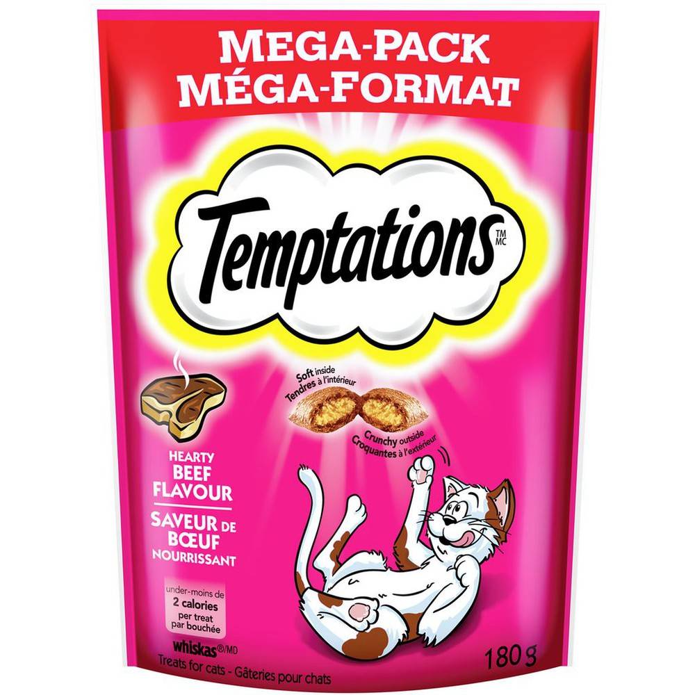 Whiskas gâteries pour chats à saveur de bœuf en méga format, temptations (180 g) - temptations hearty beef flavour treats for cats (180 g)