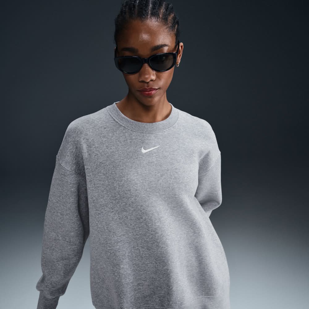 Nike Women's Sportswear Phoenix Fleece Oversized Crew-Neck Sweatshirt (Dark Grey Heather, S)