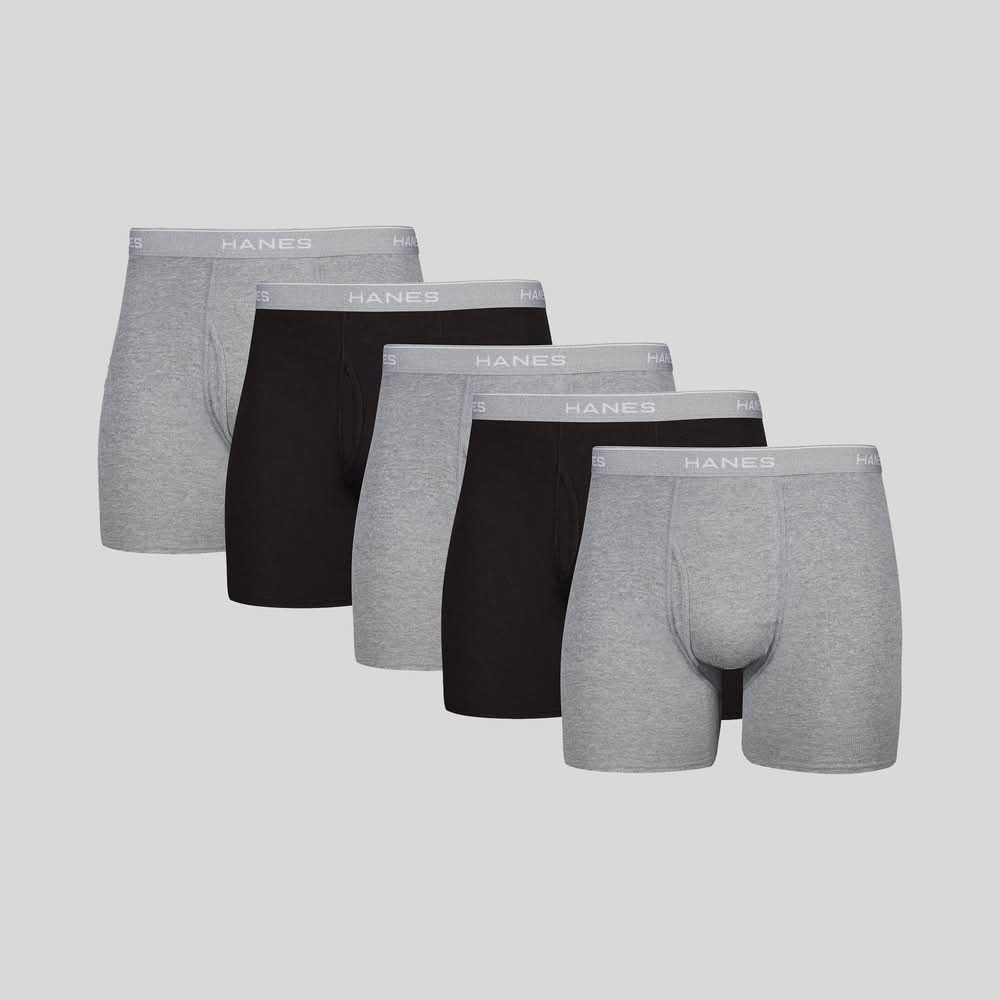 Hanes Tagless Boxer Briefs Value pack, Men, L, Black/Gray (5 ct)