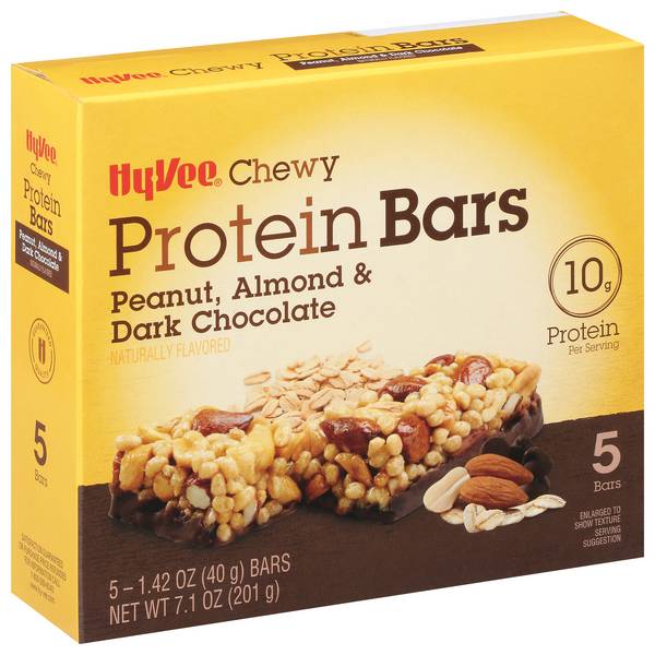 Hy-Vee Chewy Protein Bars, Peanut-Almond-Dark Chocolate (5 x 1.42 oz)